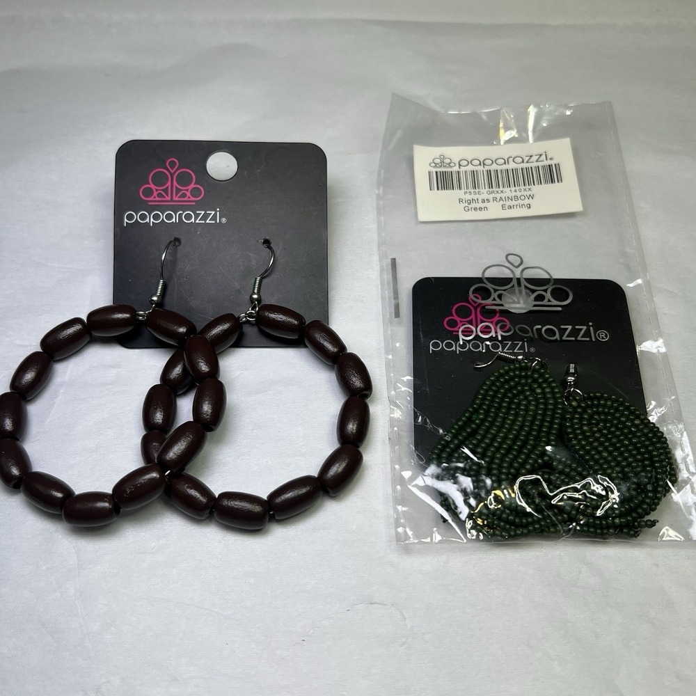 Paparazzi Jewelry Lotā of 2 New Earrings Right As Rainbow Green Black Beaded